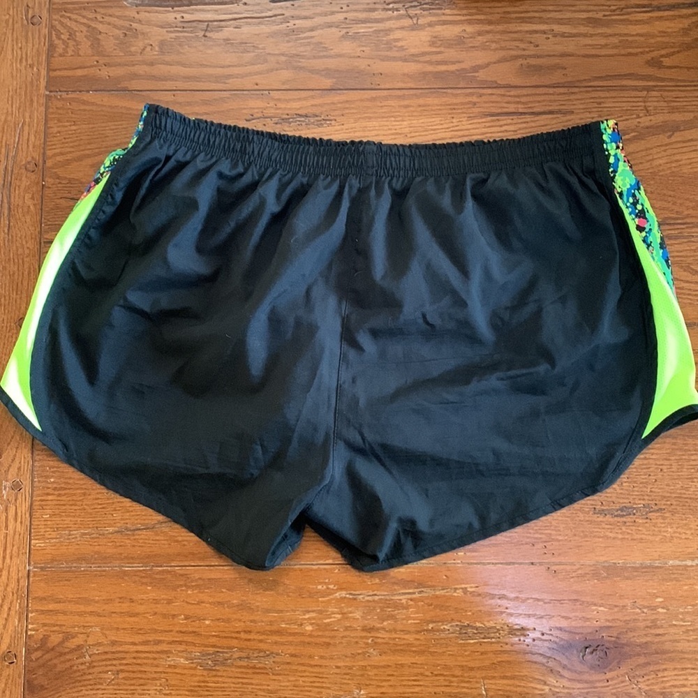 Nike Dri Fit Running Shorts Women's Black & Neon Swoosh Built-in Liner Size L - Picture 3 of 9
